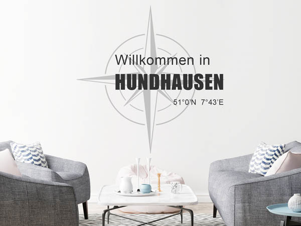 Wandtattoo Willkommen in Hundhausen mit den Koordinaten 51°0'N 7°43'E