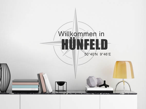 Wandtattoo Willkommen in Hünfeld mit den Koordinaten 50°40'N 9°46'E