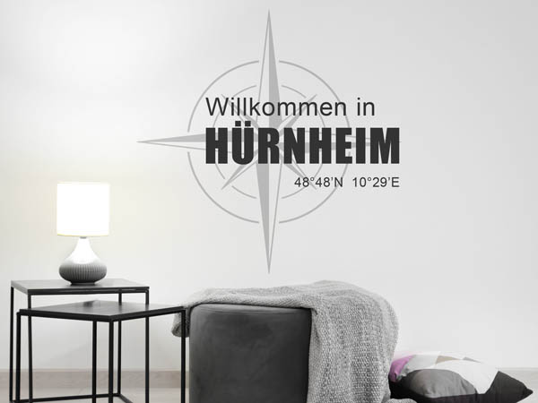 Wandtattoo Willkommen in Hürnheim mit den Koordinaten 48°48'N 10°29'E