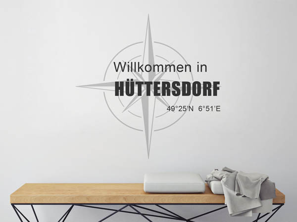 Wandtattoo Willkommen in Hüttersdorf mit den Koordinaten 49°25'N 6°51'E