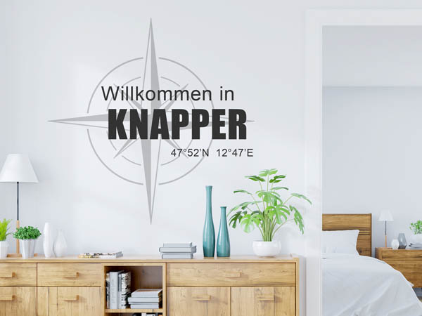 Wandtattoo Willkommen in Knapper mit den Koordinaten 47°52'N 12°47'E