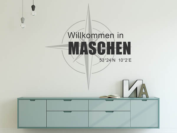 Wandtattoo Willkommen in Maschen mit den Koordinaten 53°24'N 10°2'E