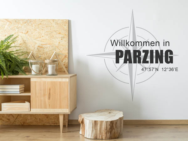 Wandtattoo Willkommen in Parzing mit den Koordinaten 47°57'N 12°36'E