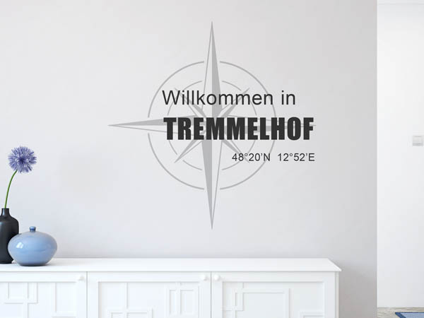 Wandtattoo Willkommen in Tremmelhof mit den Koordinaten 48°20'N 12°52'E