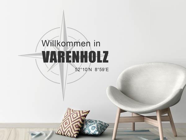 Wandtattoo Willkommen in Varenholz mit den Koordinaten 52°10'N 8°59'E