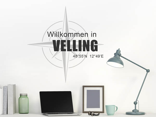 Wandtattoo Willkommen in Velling mit den Koordinaten 48°55'N 12°49'E
