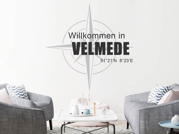 Wandtattoo Willkommen in Velmede mit den Koordinaten 51°21'N 8°23'E