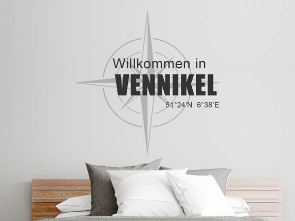 Wandtattoo Willkommen in Vennikel mit den Koordinaten 51°24'N 6°38'E