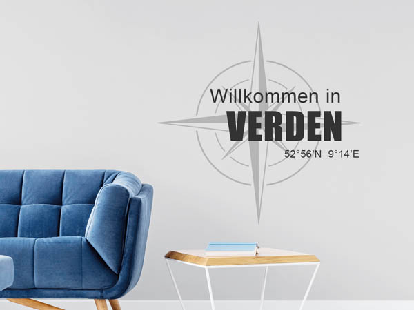 Wandtattoo Willkommen in Verden mit den Koordinaten 52°56'N 9°14'E