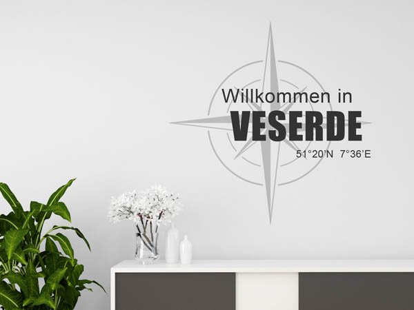 Wandtattoo Willkommen in Veserde mit den Koordinaten 51°20'N 7°36'E