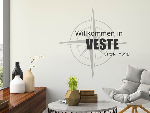 Wandtattoo Willkommen in Veste mit den Koordinaten 51°2'N 7°31'E