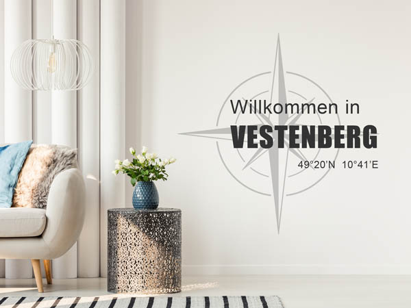 Wandtattoo Willkommen in Vestenberg mit den Koordinaten 49°20'N 10°41'E