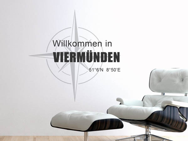 Wandtattoo Willkommen in Viermünden mit den Koordinaten 51°6'N 8°50'E