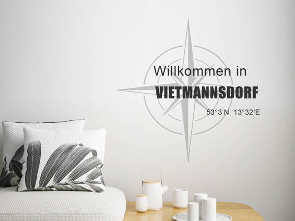 Wandtattoo Willkommen in Vietmannsdorf mit den Koordinaten 53°3'N 13°32'E