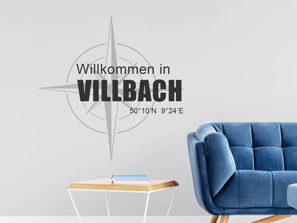 Wandtattoo Willkommen in Villbach mit den Koordinaten 50°10'N 9°24'E