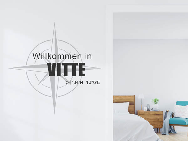 Wandtattoo Willkommen in Vitte mit den Koordinaten 54°34'N 13°6'E