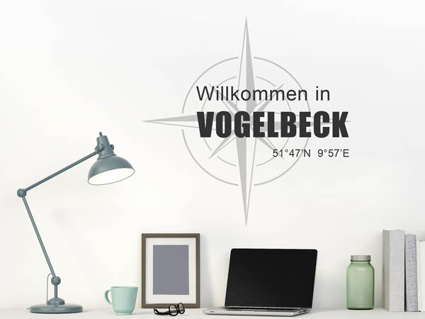 Wandtattoo Willkommen in Vogelbeck mit den Koordinaten 51°47'N 9°57'E