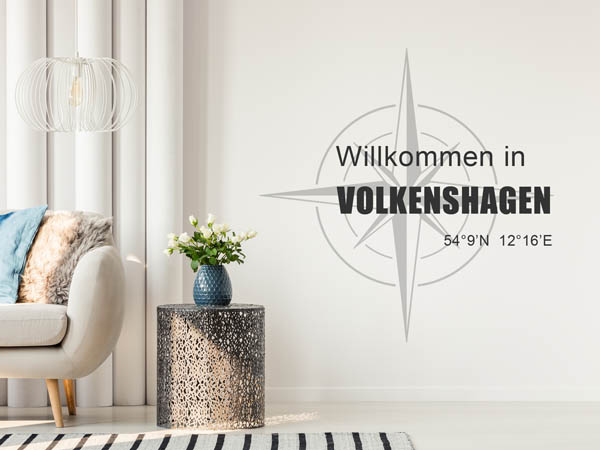 Wandtattoo Willkommen in Volkenshagen mit den Koordinaten 54°9'N 12°16'E