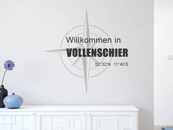 Wandtattoo Willkommen in Vollenschier mit den Koordinaten 52°32'N 11°40'E