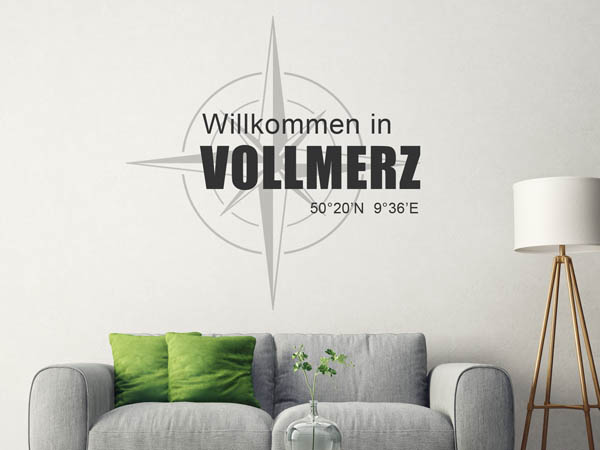 Wandtattoo Willkommen in Vollmerz mit den Koordinaten 50°20'N 9°36'E