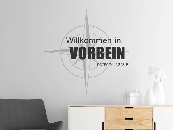 Wandtattoo Willkommen in Vorbein mit den Koordinaten 53°60'N 13°8'E