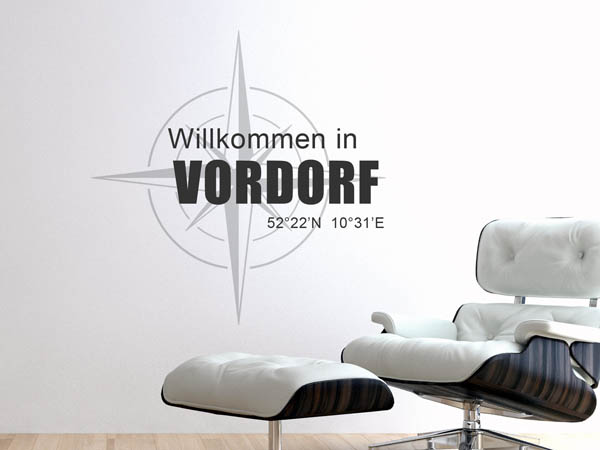 Wandtattoo Willkommen in Vordorf mit den Koordinaten 52°22'N 10°31'E