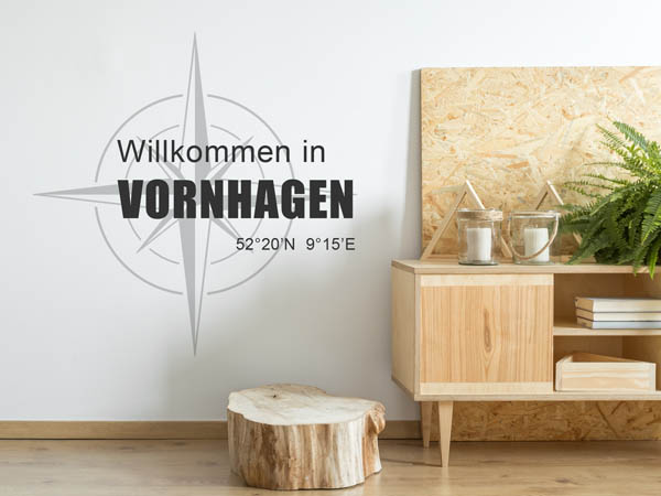 Wandtattoo Willkommen in Vornhagen mit den Koordinaten 52°20'N 9°15'E