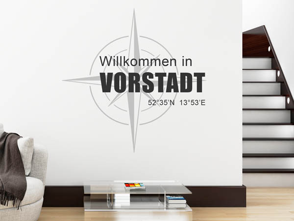 Wandtattoo Willkommen in Vorstadt mit den Koordinaten 52°35'N 13°53'E