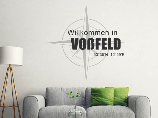 Wandtattoo Willkommen in Voßfeld mit den Koordinaten 53°35'N 12°59'E