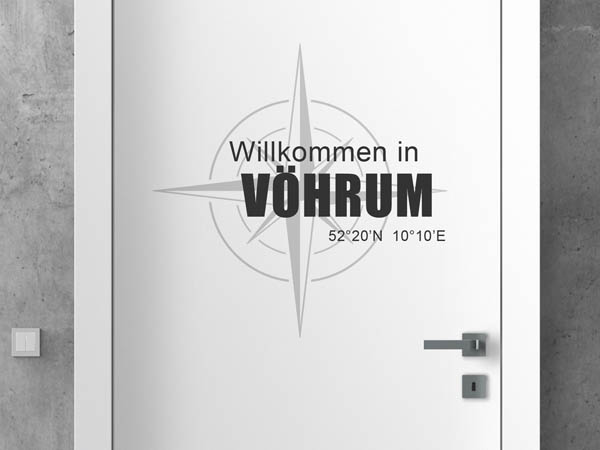 Wandtattoo Willkommen in Vöhrum mit den Koordinaten 52°20'N 10°10'E