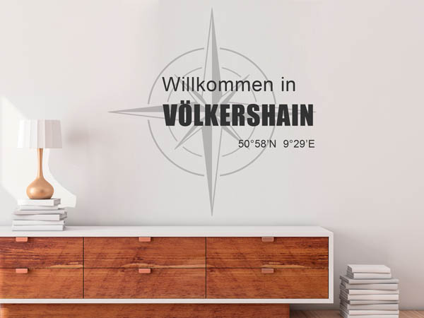 Wandtattoo Willkommen in Völkershain mit den Koordinaten 50°58'N 9°29'E