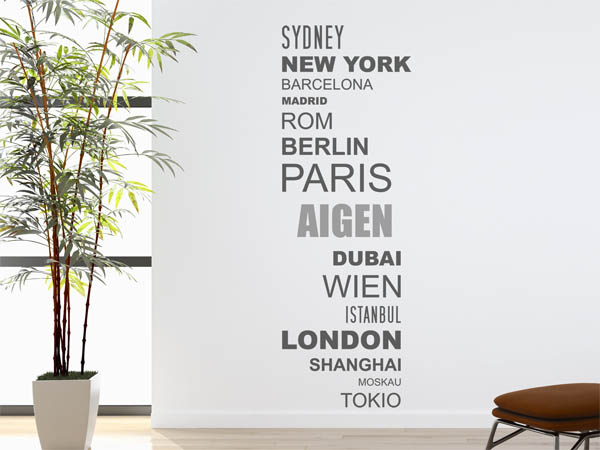 Wandtattoo Aigen mit Weltstädten