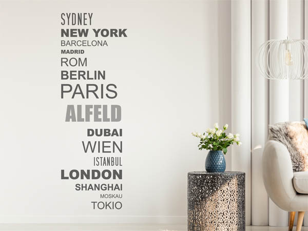 Wandtattoo Alfeld mit Weltstädten