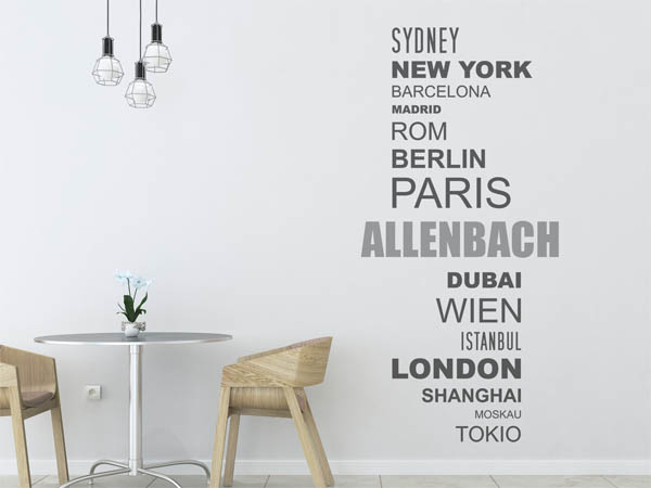 Wandtattoo Allenbach mit Weltstädten