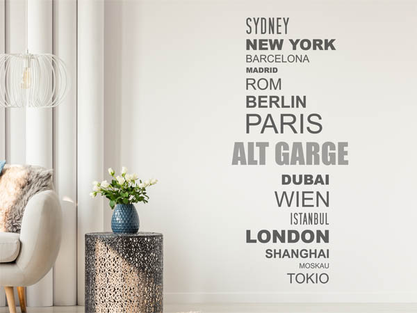 Wandtattoo Alt Garge mit Weltstädten