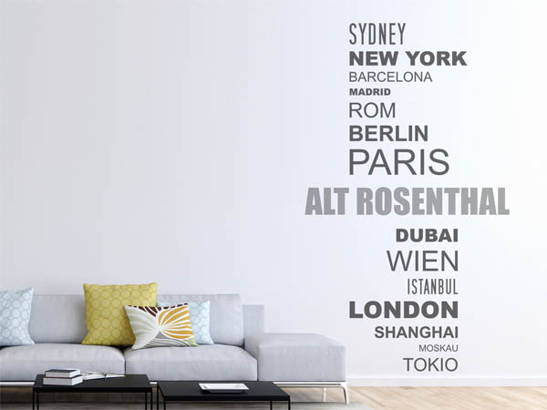 Wandtattoo Alt Rosenthal mit Weltstädten