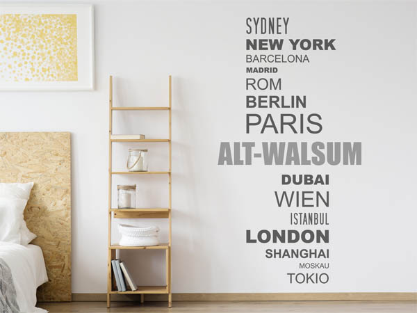 Wandtattoo Alt-Walsum mit Weltstädten