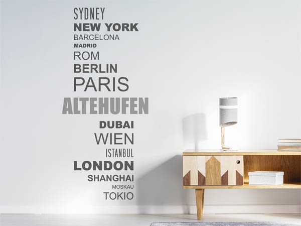 Wandtattoo Altehufen mit Weltstädten