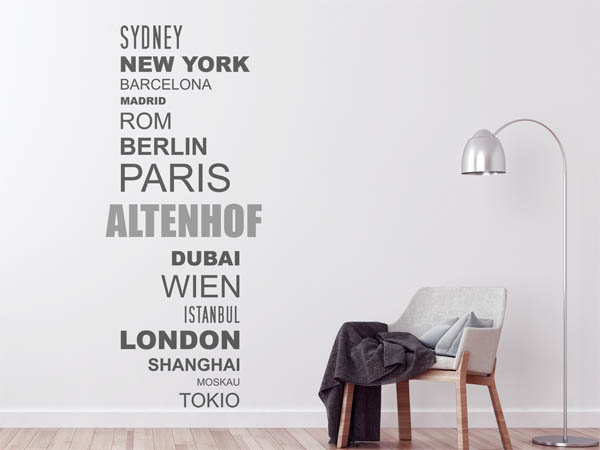 Wandtattoo Altenhof mit Weltstädten