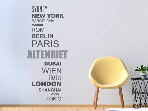 Wandtattoo Altenriet mit Weltstädten