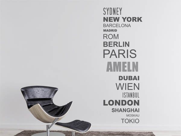 Wandtattoo Ameln mit Weltstädten