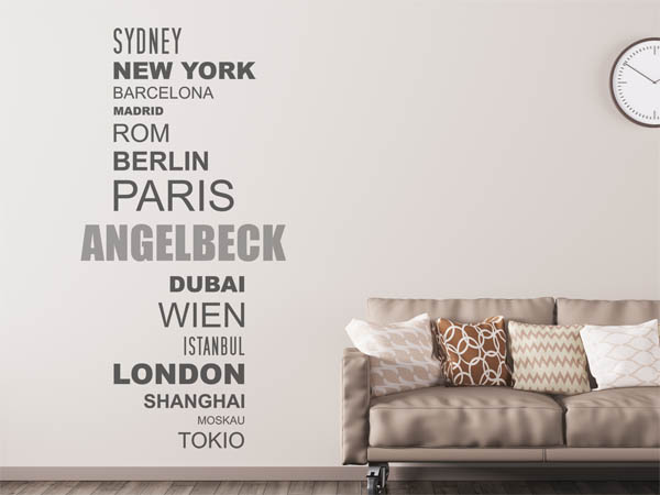 Wandtattoo Angelbeck mit Weltstädten