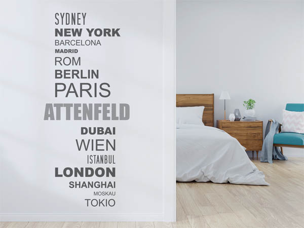 Wandtattoo Attenfeld mit Weltstädten