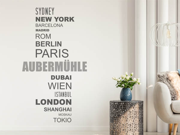 Wandtattoo Aubermühle mit Weltstädten