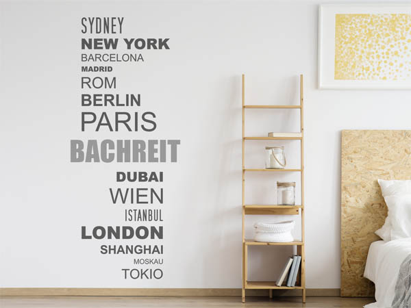 Wandtattoo Bachreit mit Weltstädten