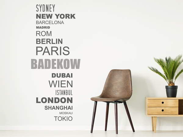 Wandtattoo Badekow mit Weltstädten