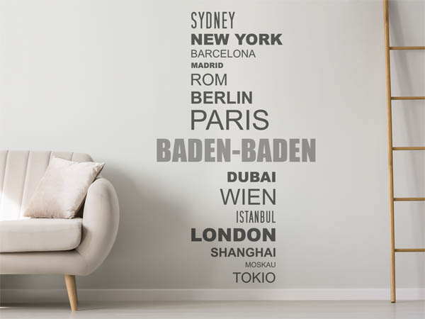 Wandtattoo Baden-Baden mit Weltstädten