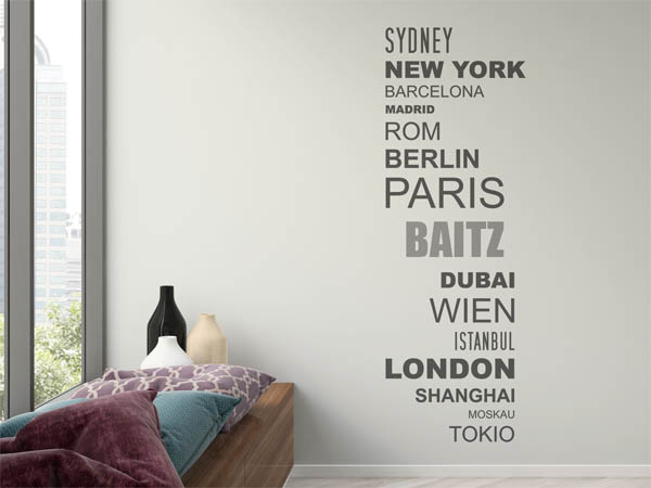 Wandtattoo Baitz mit Weltstädten