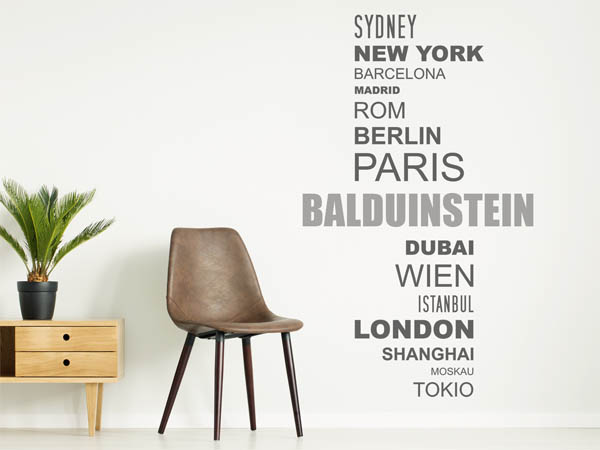 Wandtattoo Balduinstein mit Weltstädten