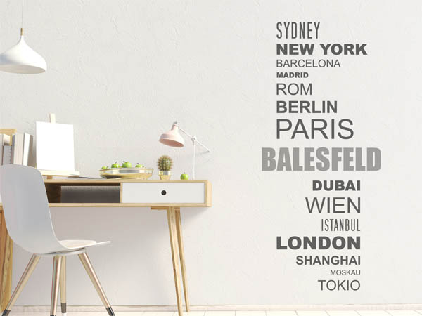 Wandtattoo Balesfeld mit Weltstädten